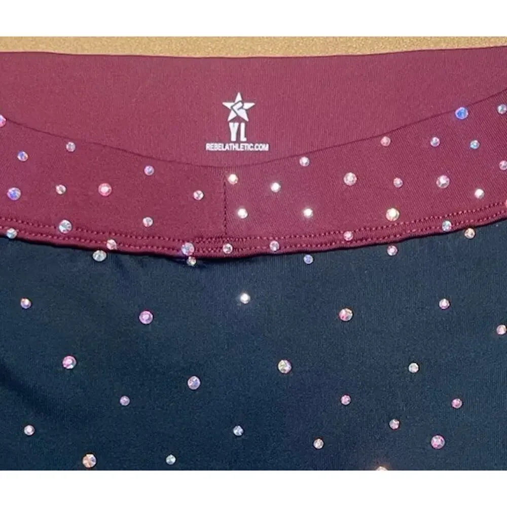 Rebel Athletic Rhinestone Youth Large Cheer Skirt Skort Size YL Burgundy Black